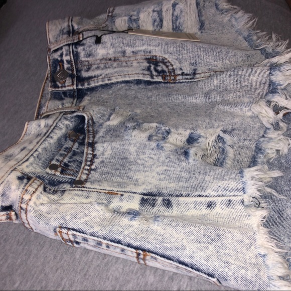 Distressed Frayed Acid Wash Jean Shorts | Size S/M - Picture 4 of 8